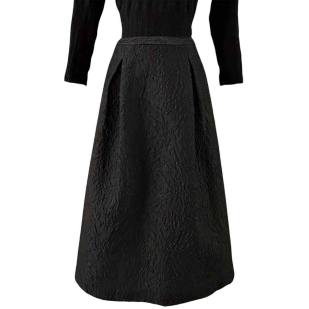 BCBG Max Azria Vintage Black Jacquard A-Line Midi Skirt Y2K